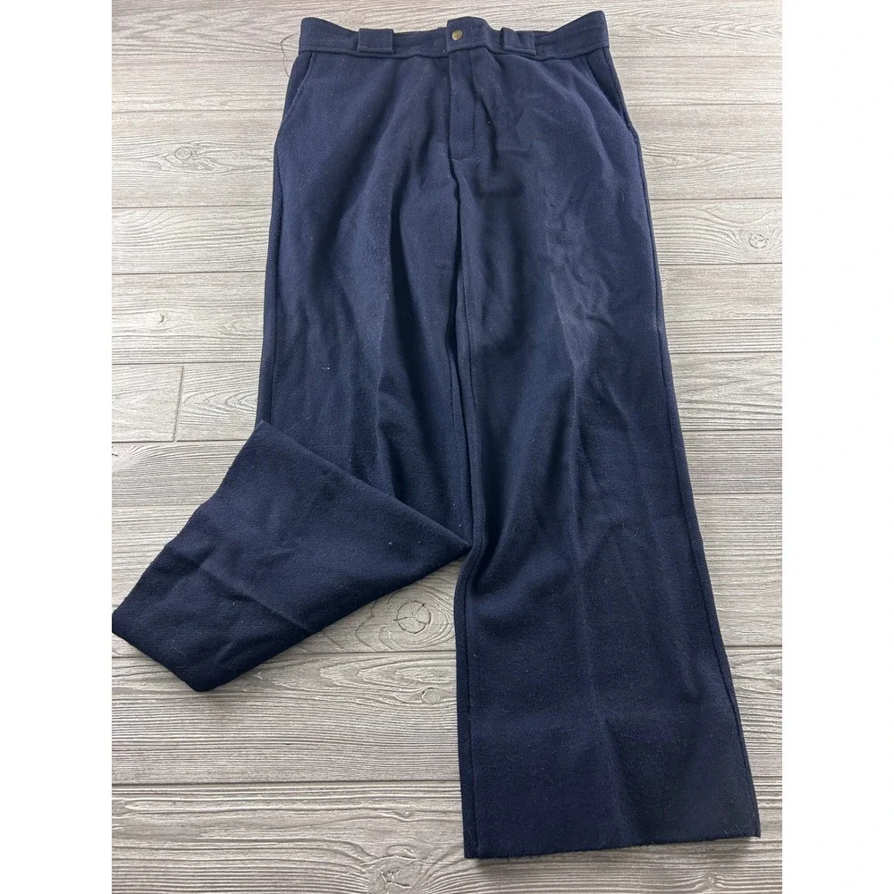 Sunbuster Vintage Navy Blue Wool Wide Leg Trousers High Waisted Pants Mens 30x29